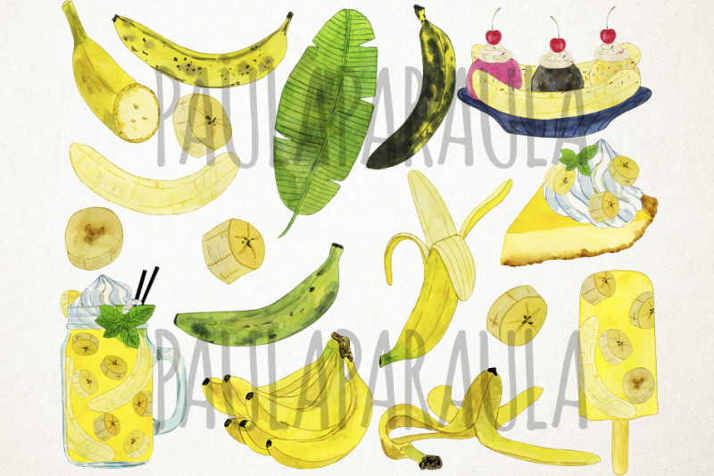 watercolor-banana-clipart-tripical-fruits-clipart-banana-split-clipa