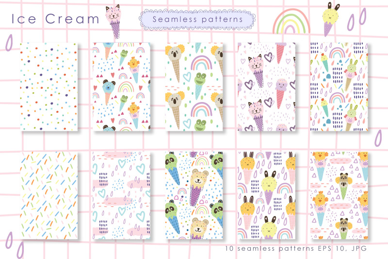ice-cream-animals-seamess-patterns