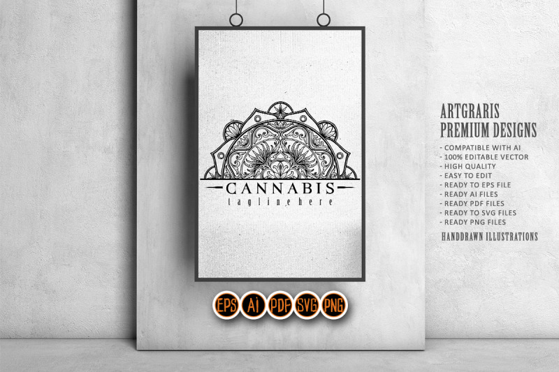 mandala-cannabis-classic-flourish-logo-ornament-illustrations-monochro