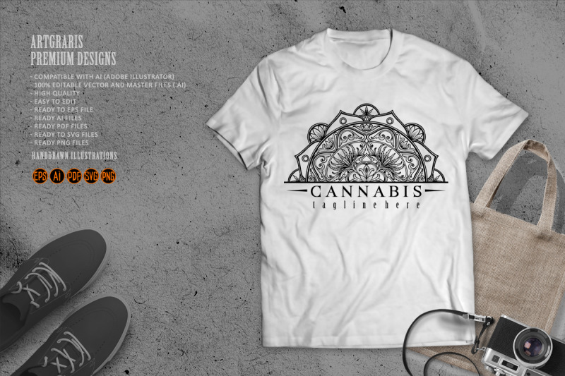 mandala-cannabis-classic-flourish-logo-ornament-illustrations-monochro