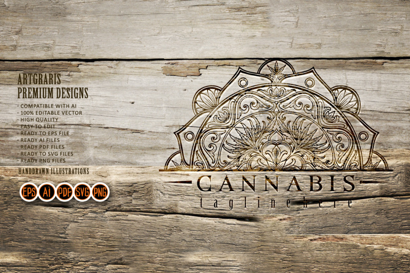 mandala-cannabis-classic-flourish-logo-ornament-illustrations-monochro