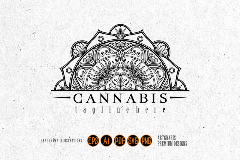 mandala-cannabis-classic-flourish-logo-ornament-illustrations-monochro