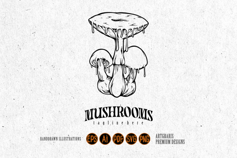 psychedelic-magic-mushrooms-melted-logo-illustration-silhouette