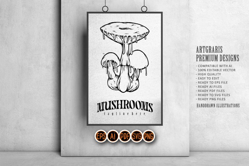 psychedelic-magic-mushrooms-melted-logo-illustration-silhouette