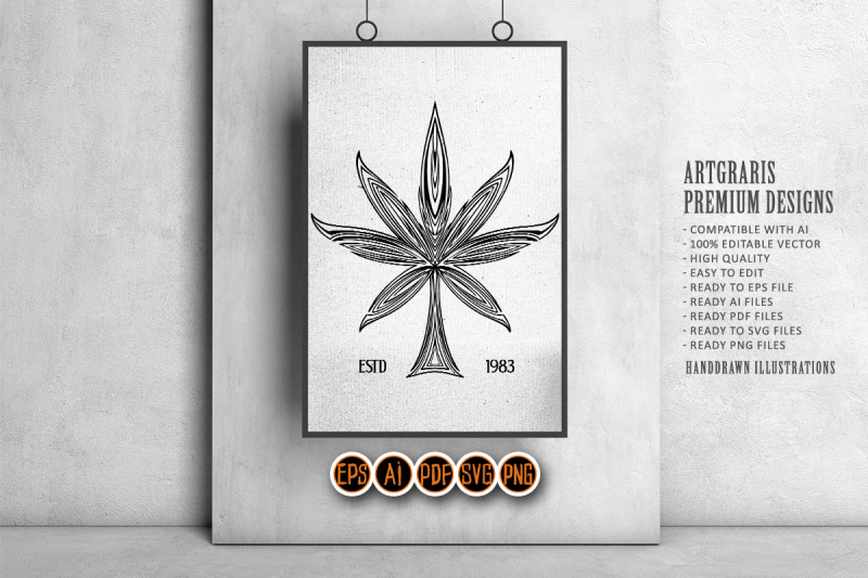 marijuana-leaf-logo-mandala-ornament-illustrations-monochrome