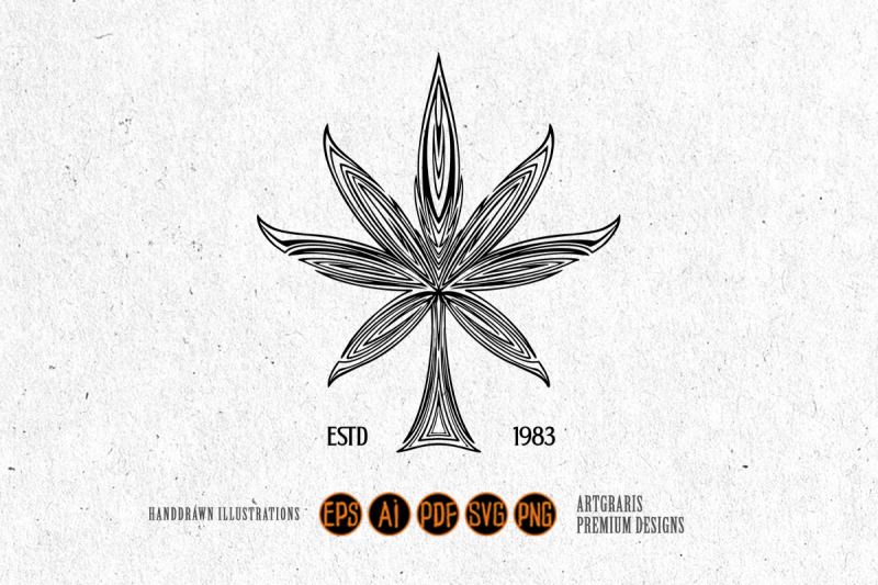 marijuana-leaf-logo-mandala-ornament-illustrations-monochrome