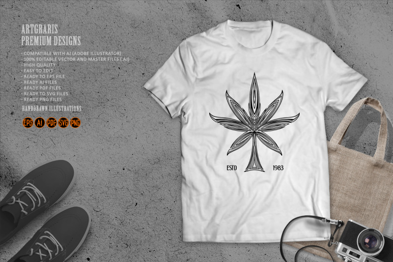 marijuana-leaf-logo-mandala-ornament-illustrations-monochrome