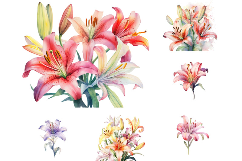 watercolor-lilies-flowers-png-clipart