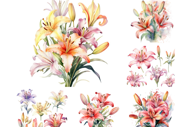 watercolor-lilies-flowers-png-clipart