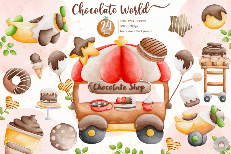 watercolor-chocolate-dessert-clipart-sublimation