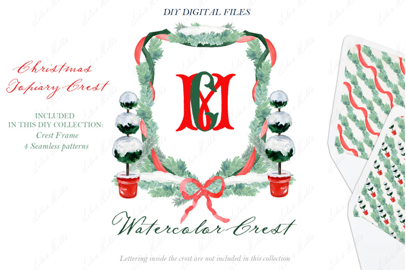 watercolor-christmas-topiary-family-crest-diy