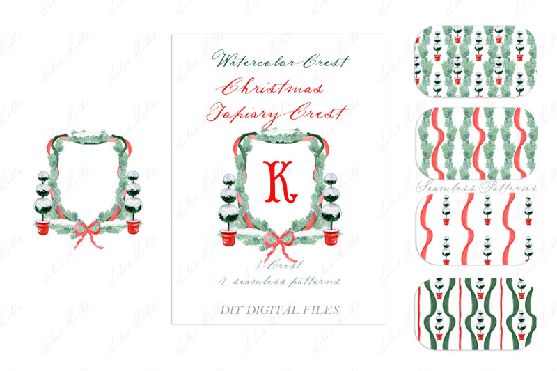 watercolor-christmas-topiary-family-crest-diy
