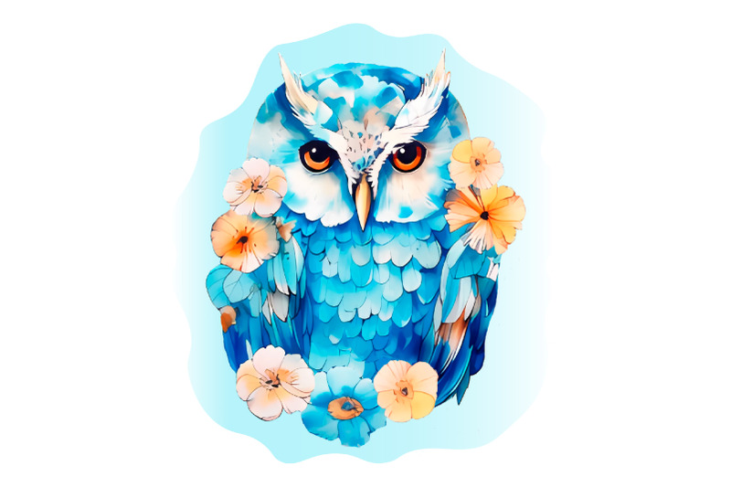 blue-owl-sublimation-owl-and-flowers-t-shirt-design