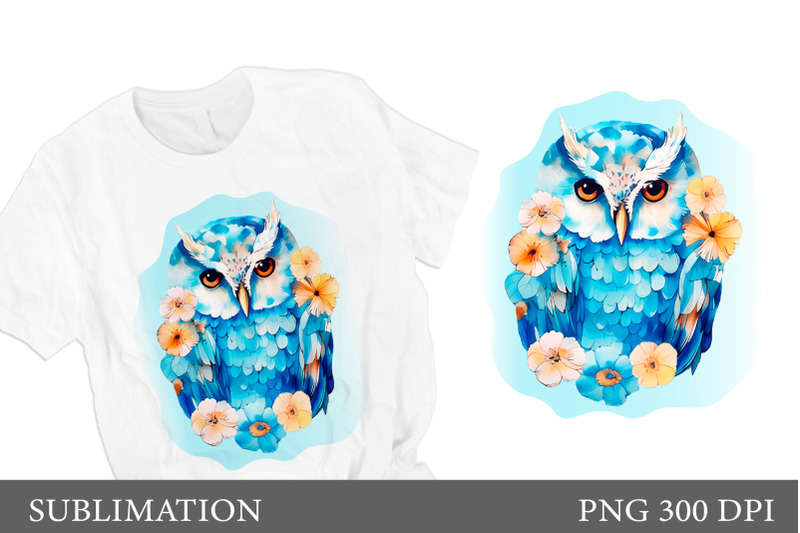 blue-owl-sublimation-owl-and-flowers-t-shirt-design