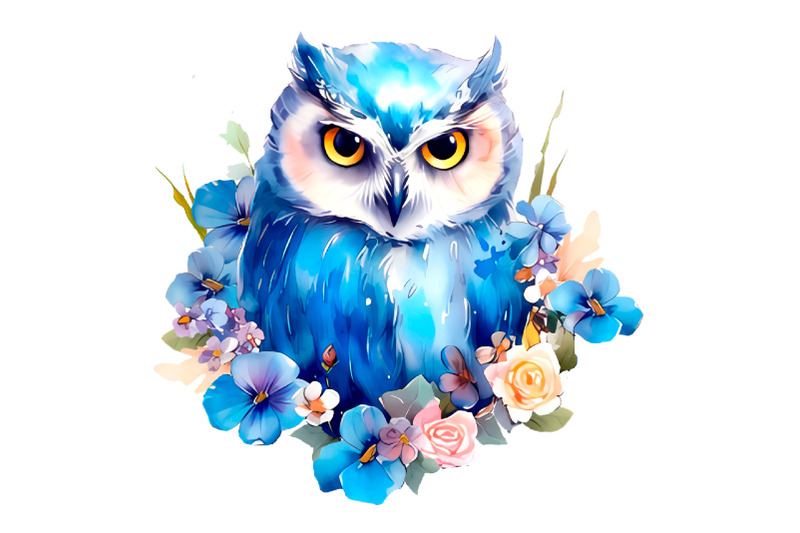 owl-and-flowers-t-shirt-design-blue-owl-sublimation