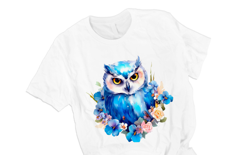 owl-and-flowers-t-shirt-design-blue-owl-sublimation