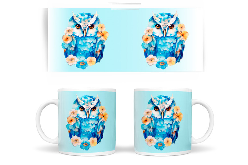blue-owl-mug-wrap-design-owl-and-flowers-sublimation