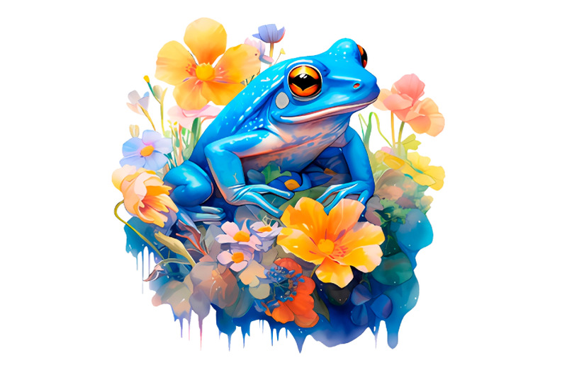 frog-and-flowers-t-shirt-design-blue-frog-sublimation