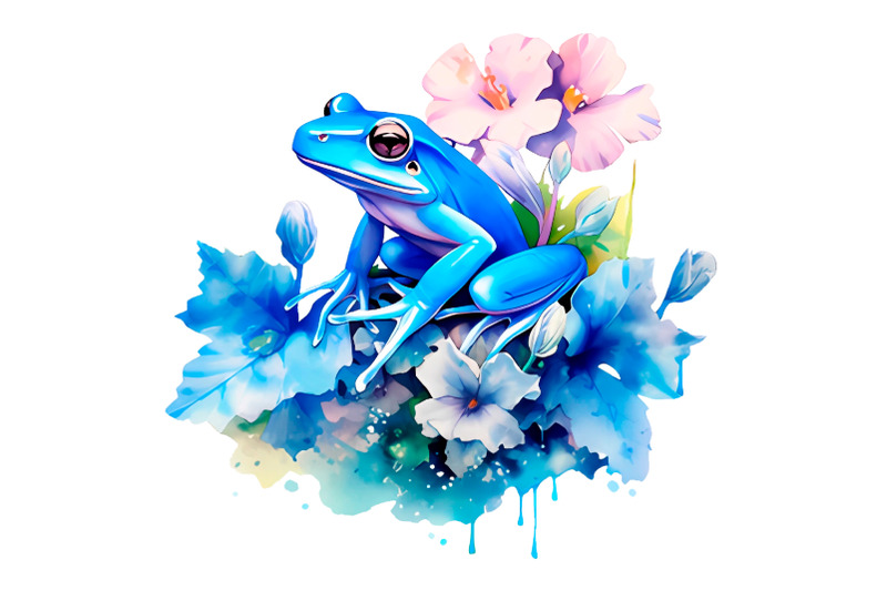 blue-frog-sublimation-frog-and-flowers-t-shirt-design