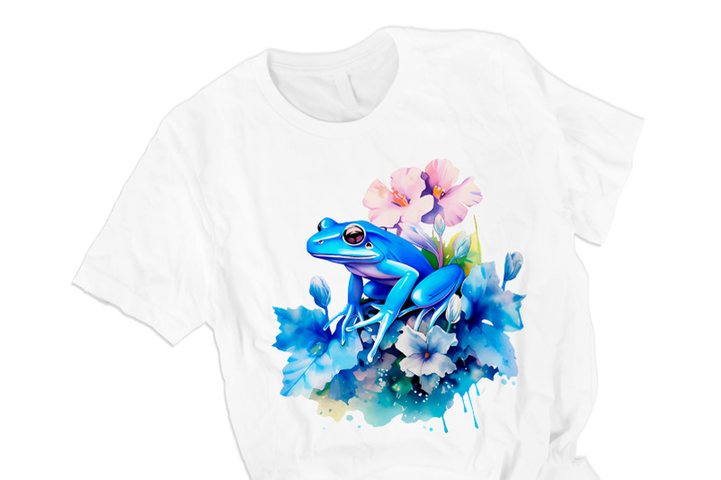 blue-frog-sublimation-frog-and-flowers-t-shirt-design