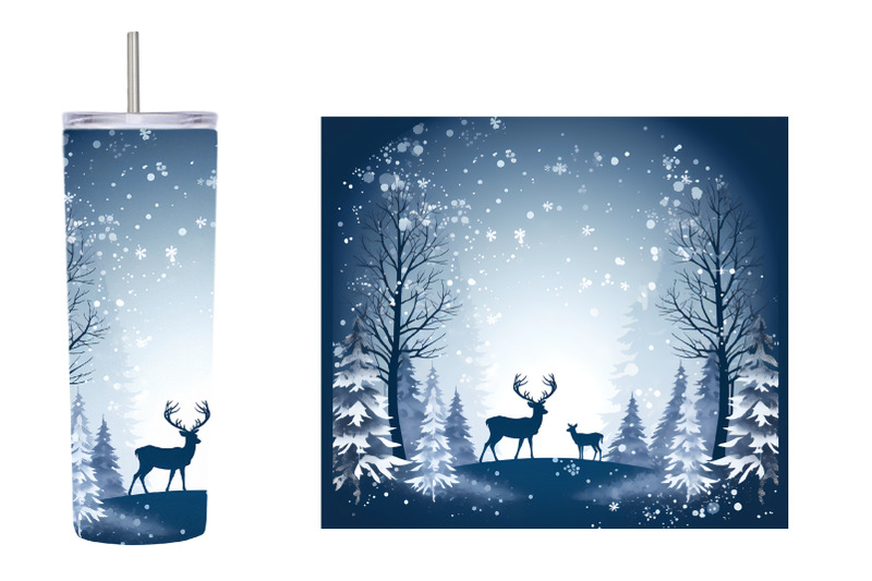 reindeer-tumbler-sublimation-winter-landscape-tumbler