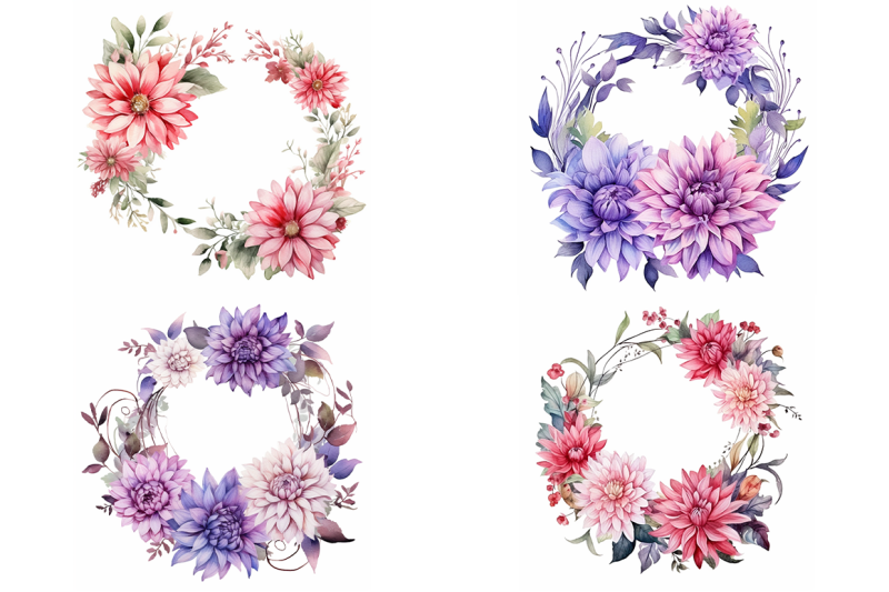 dahlia-wreaths-watercolor-collection