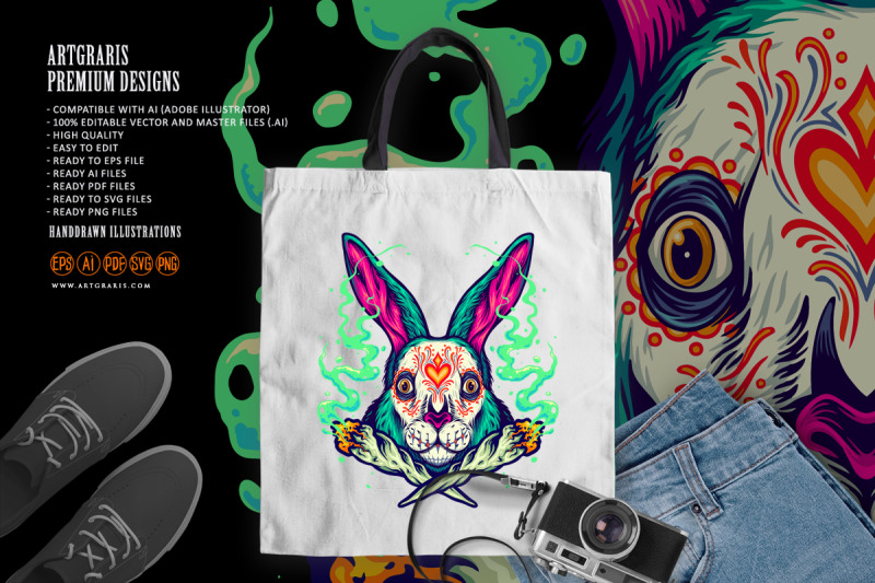 unique-bunny-head-sugar-skull-with-cross-weed-joint-illustration