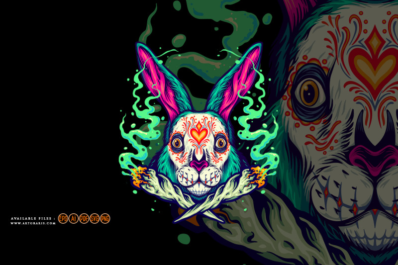 unique-bunny-head-sugar-skull-with-cross-weed-joint-illustration