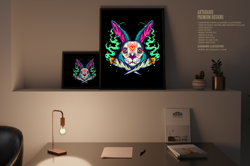 unique-bunny-head-sugar-skull-with-cross-weed-joint-illustration
