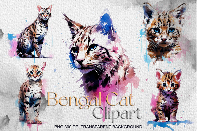 watercolor-bengal-cat-clipart-bundle