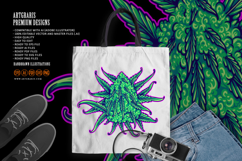 beautiful-cannabis-indica-bud-eye-catching-illustrations