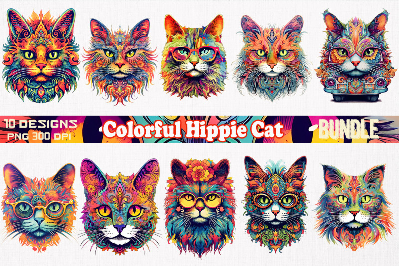 psychedelic-hippie-cat-clipart-bundle