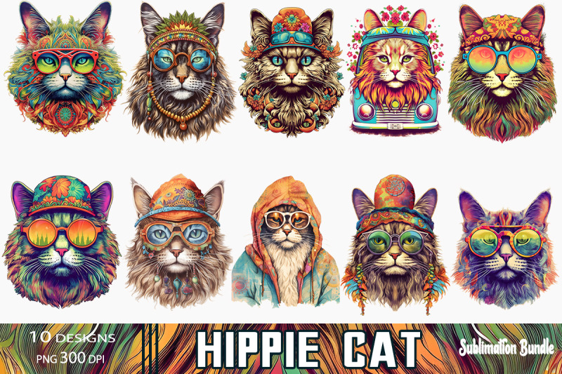 colorful-hippie-cat-sublimation-bundle