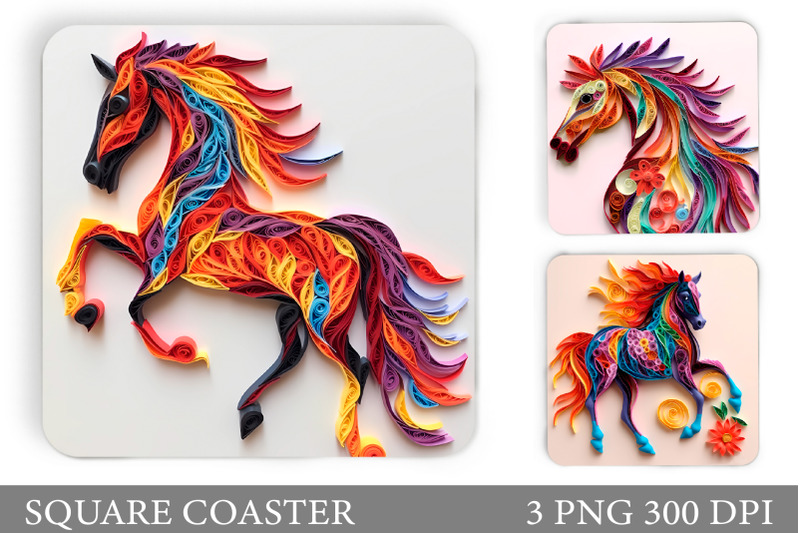 quilling-horse-square-coaster-3d-horse-coaster-sublimation