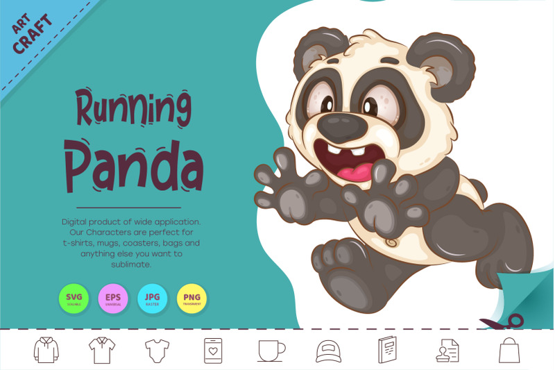 running-cartoon-panda-animal-art