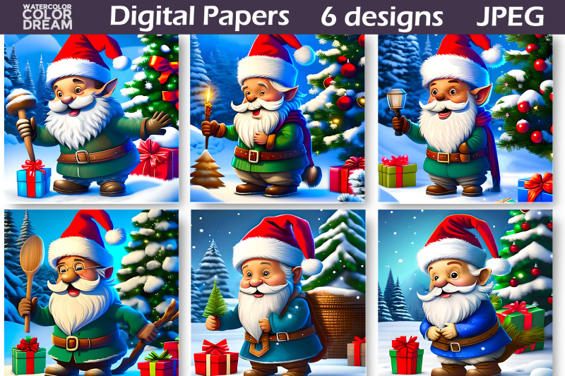 gnome-christmas-digital-paper-gnome-christmas-illustration