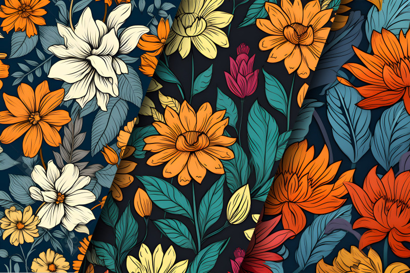 retro-groovy-flowers-seamless-patterns