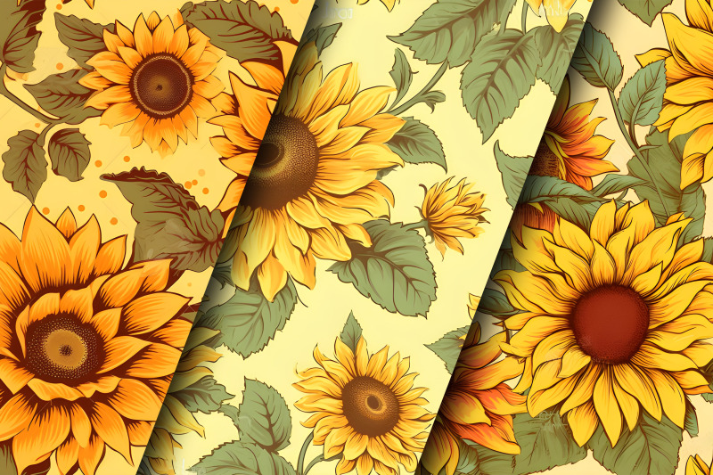 retro-sunflowers-seamless-pattern-sunflowers-digital-papers