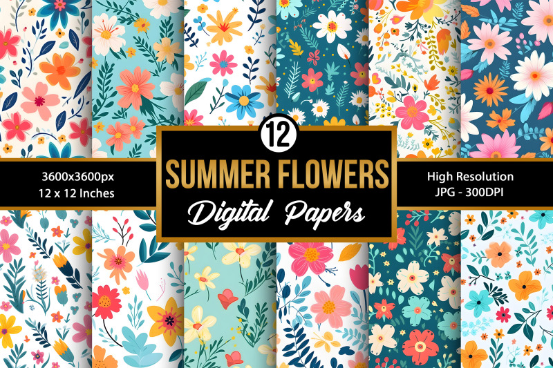 summer-flowers-pattern-spring-floral-digital-papers