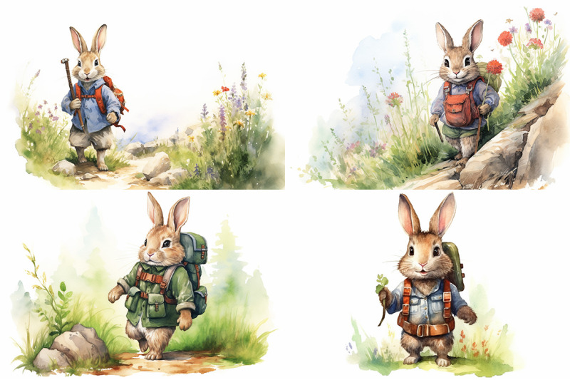 rabbit-hiking-watercolor-collection