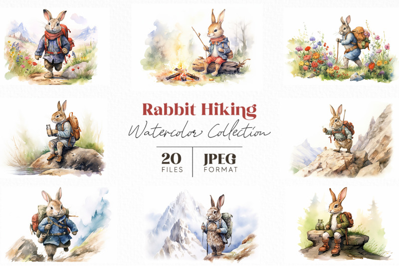 rabbit-hiking-watercolor-collection