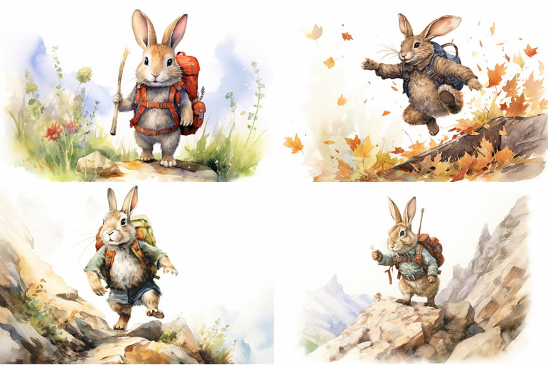 rabbit-hiking-watercolor-collection