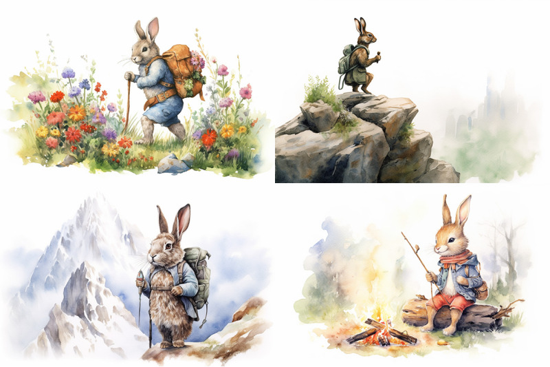 rabbit-hiking-watercolor-collection