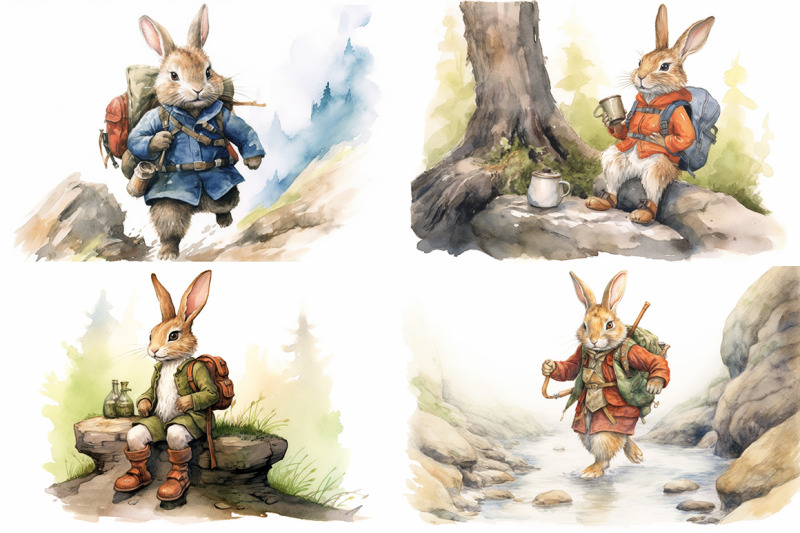 rabbit-hiking-watercolor-collection