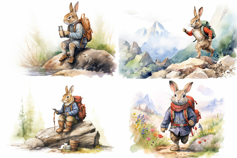 rabbit-hiking-watercolor-collection