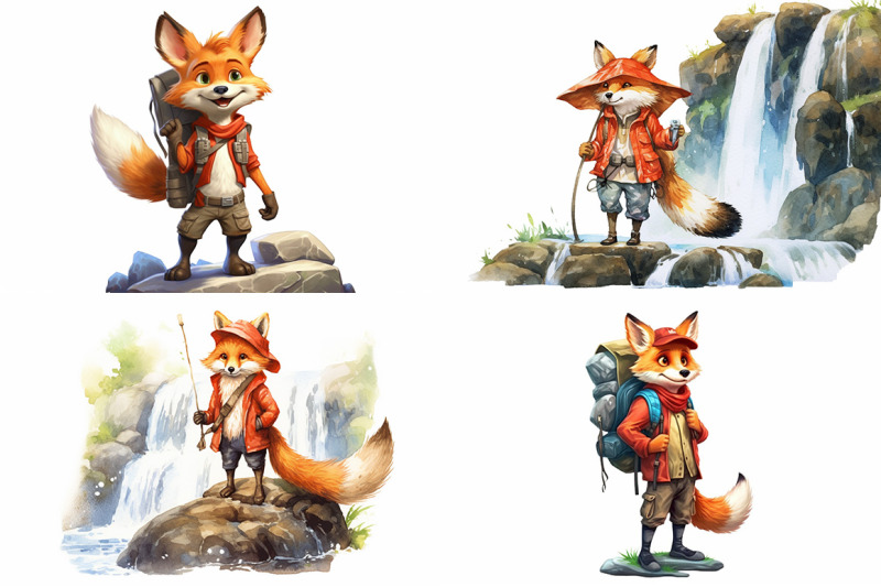 fox-hiking-adventure-watercolor-collection