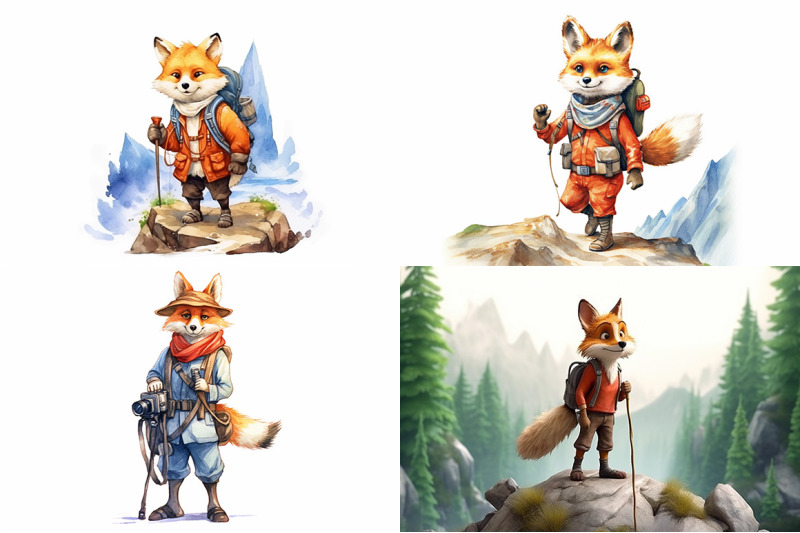 fox-hiking-adventure-watercolor-collection