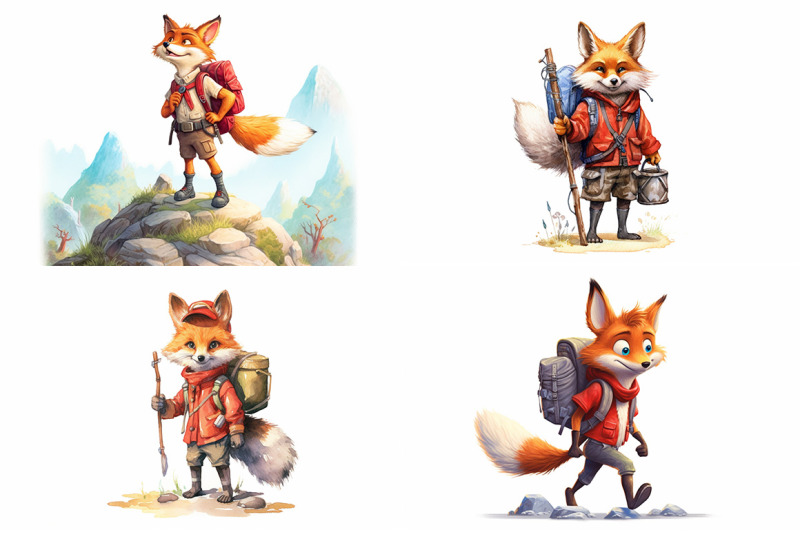 fox-hiking-adventure-watercolor-collection