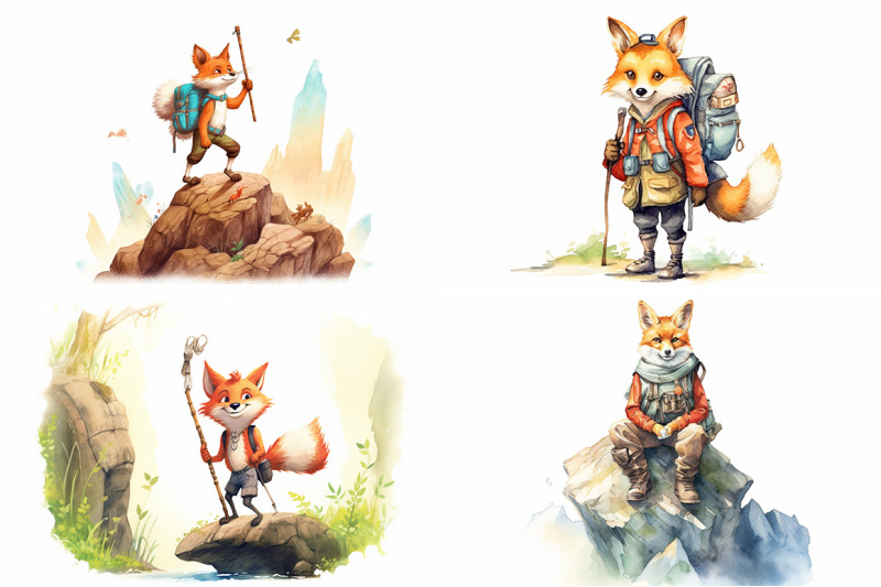 fox-hiking-adventure-watercolor-collection