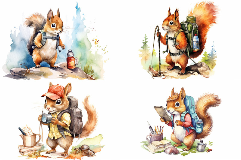 squirrel-hiking-watercolor-collection